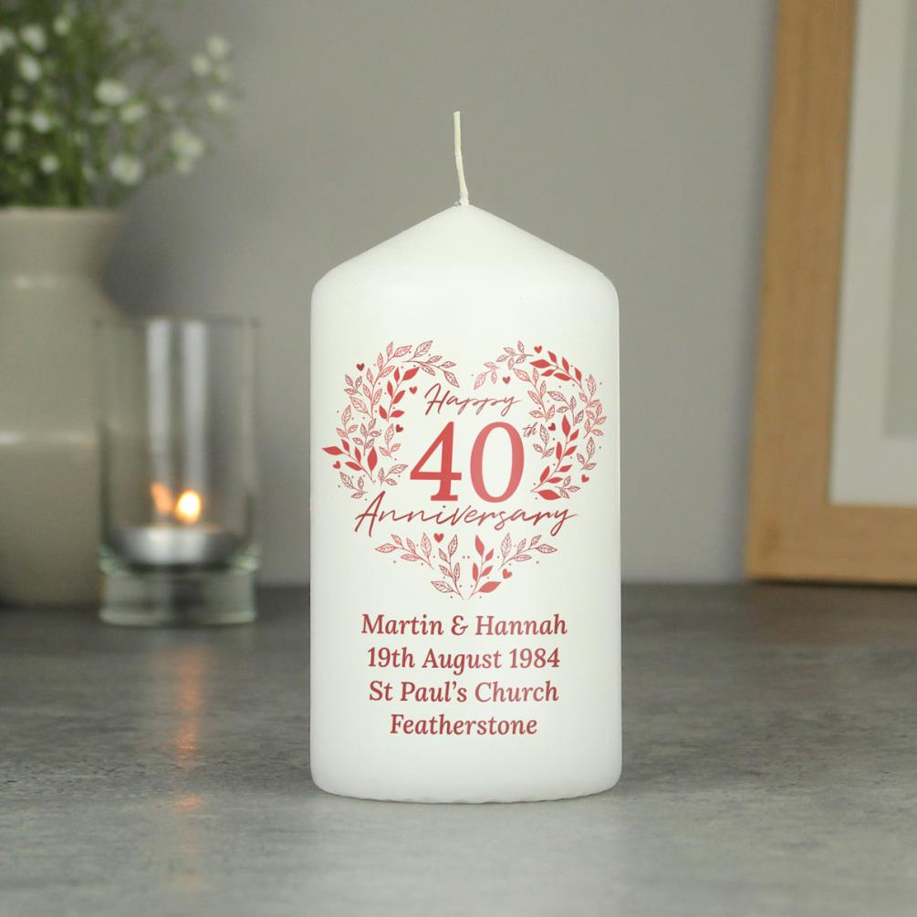 Personalised 40th Ruby Wedding Anniversary Pillar Candle Extra Image 2